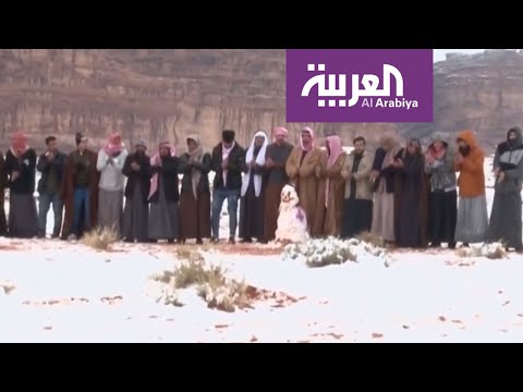 شاهد متنزهون يرقصون الدحية أثناء سقوط الثلوج على شمال السعودية