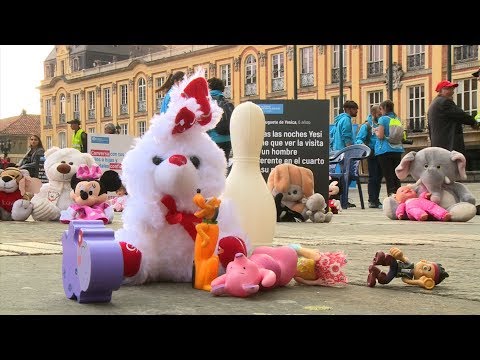 toys and stuffed animals protested against child abuse